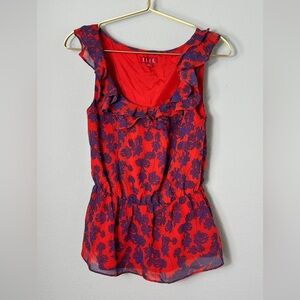 EUC ELLE Ruffle Sleeveless Blouse Top Red Purple Size XS
